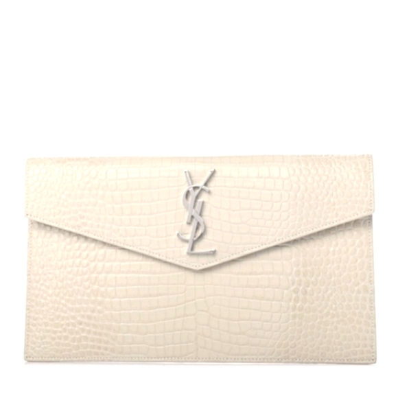 VERY RARE!! YSL SAINT LAURENT Crocodile Embossed Calfskin Uptown Monogram Clutch - Picture 8 of 16